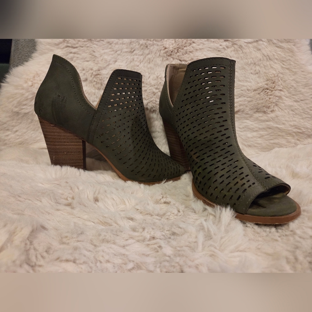 Restricted Olive Heeled Boots